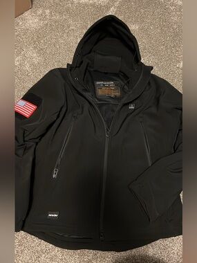 Black Softshell Heated Hooded Jacket - Military-Inspired Design